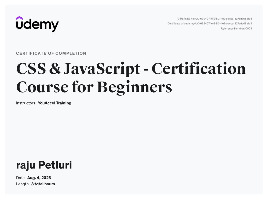 Java Script and Css Certificates
